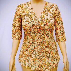 Rose And Olive BOHO Cottagecore Autumn Cream Floral Print Blouse Size 1X